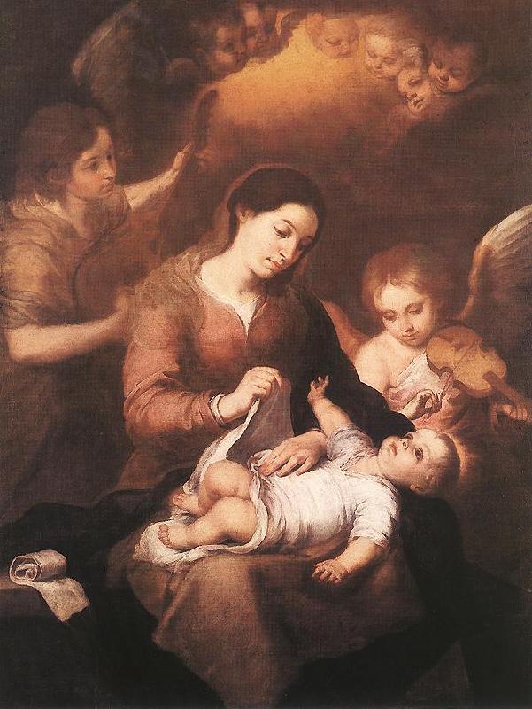 MURILLO, Bartolome Esteban Mary and Child with Angels Playing Music sg